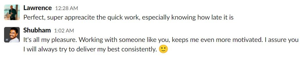 Original client feedback screenshot