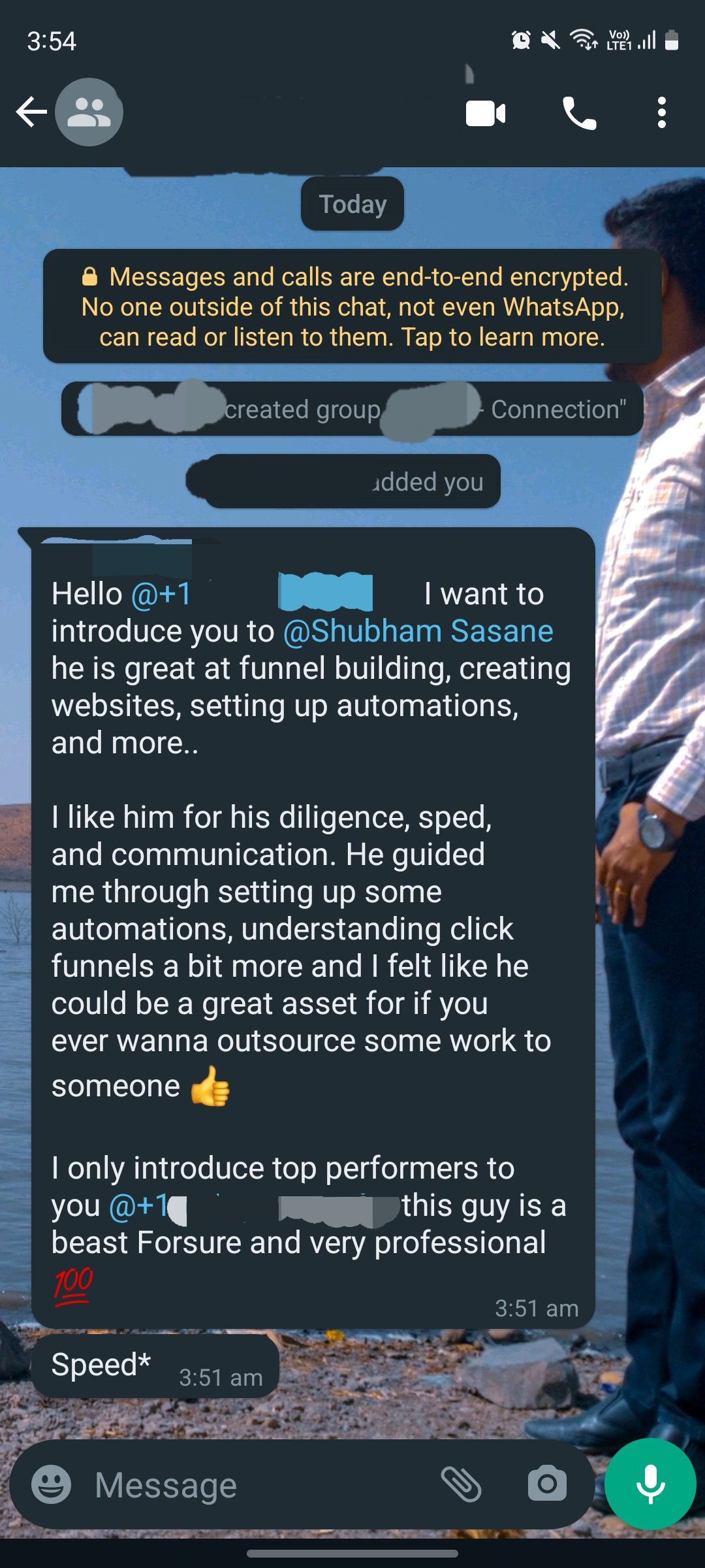 Client testimonial for Shubham Sasane